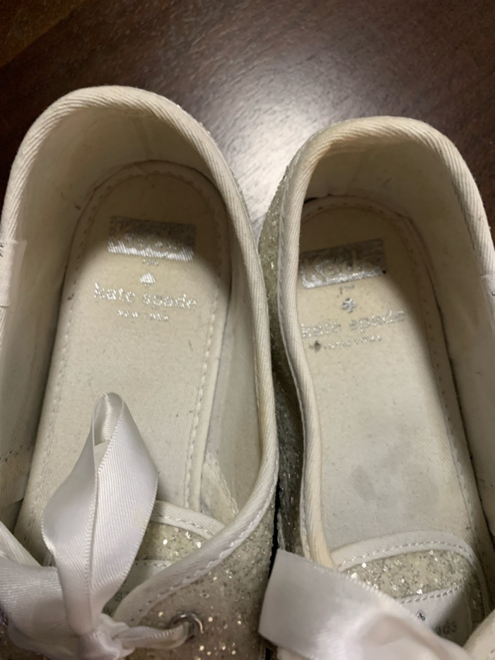 kate spade White Glitter Satin Ribbon Sneakers size 9.5 - Picture 3 of 7